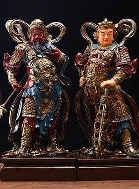 韦陀菩萨伽蓝佛像摆件韦驮天关公左右护法将军武财神家用供奉摆件