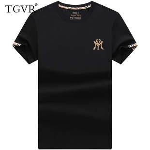 男装 短袖 休闲新款 圆领2024夏季 刺绣打底服商务休闲上衣 t恤男大码