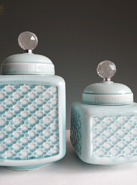 欧式陶瓷装饰花瓶摆件新中式家居客厅电视柜软装S饰品摆设琉璃配