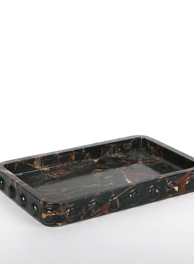 现代简约皮革不锈钢金属托盘样板间售楼处酒店客厅装饰品摆件