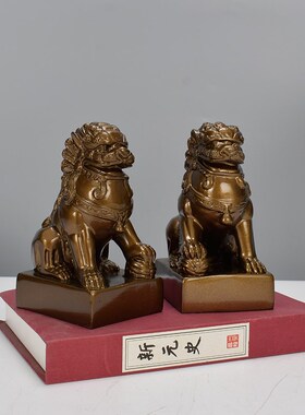 新中式样板房橱窗狮子软装摆件客厅电视柜博古架轻U奢禅意家居饰