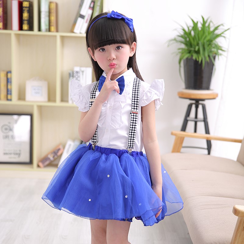 六一儿童合唱演出服男款校园背带裤中小学生男女表演服女款蓬蓬裙