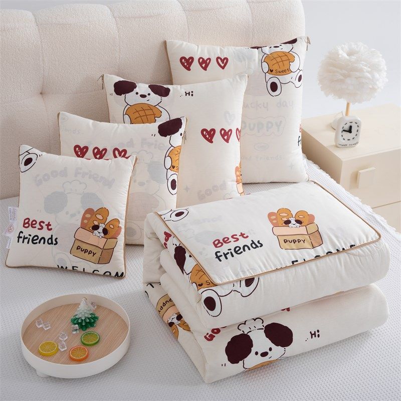 抱枕被子两用纯棉新款母婴A类全棉抗菌汽车用午睡枕头毯子二合一