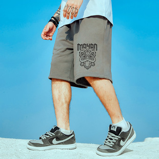 胖子纯棉宽松加肥加大码 夏装 潮牌休闲中裤 短裤 运动五分裤 国潮男裤