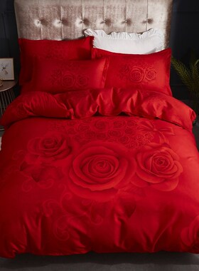 婚庆全棉单被罩200X230被套单件大B红色纯棉180X220床品结婚用喜