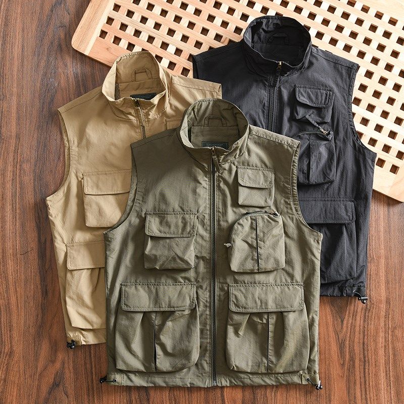 太牛了 科技防泼水 外贸男士户外工装薄款多口袋休闲钓鱼立领马甲,男装,常规马甲,淘宝优惠券,粉丝福利购,淘宝优惠卷