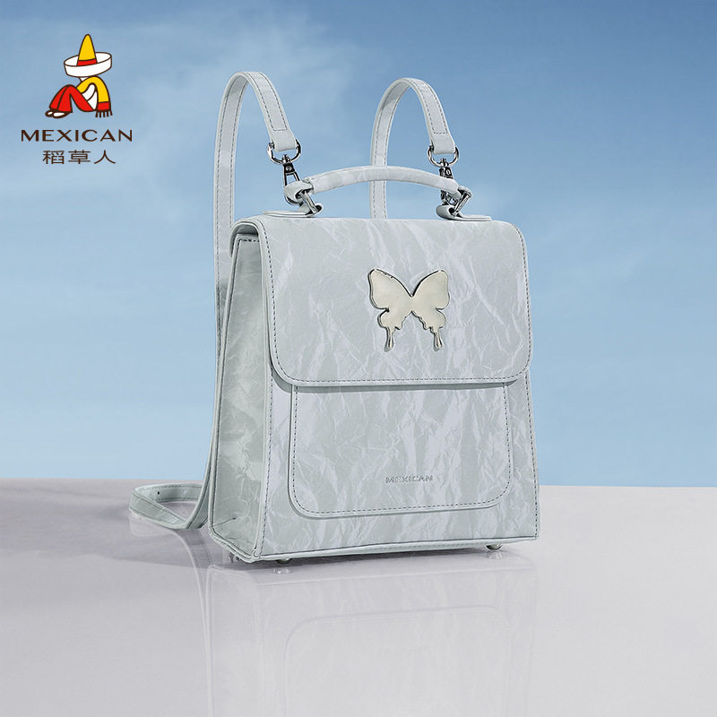 稻草人双肩包女式新款旅游轻便时尚设计书包时尚蝴蝶上课通勤背包