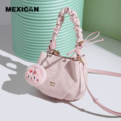 稻草人包包女新款 斜挎包秋冬褶皱水桶包百搭水波纹上班通勤女包