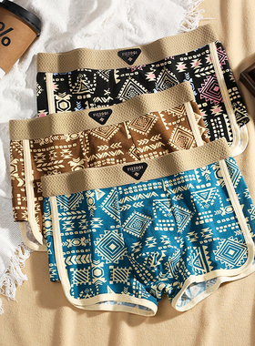 美式复古男士内裤纯棉10A抑菌平角裤印花透气四角裤新款潮流短裤