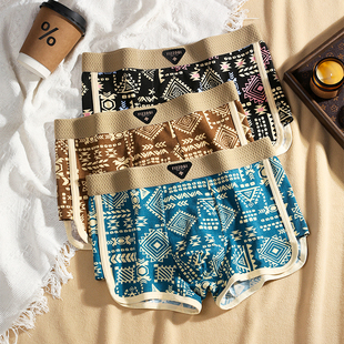 纯棉10A抑菌平角裤 内裤 印花透气四角裤 新款 美式 潮流短裤 复古男士