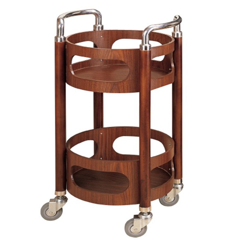 圆形酒水车 送餐车 茶水车 手推车 点心车 酒店用品 高档木质糕点