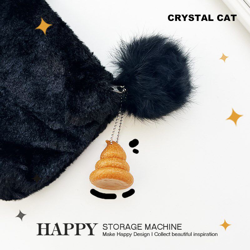 HAPPY可爱毛绒大眼黑猫笔袋学生收纳笔文具盒学习用品创意收纳包