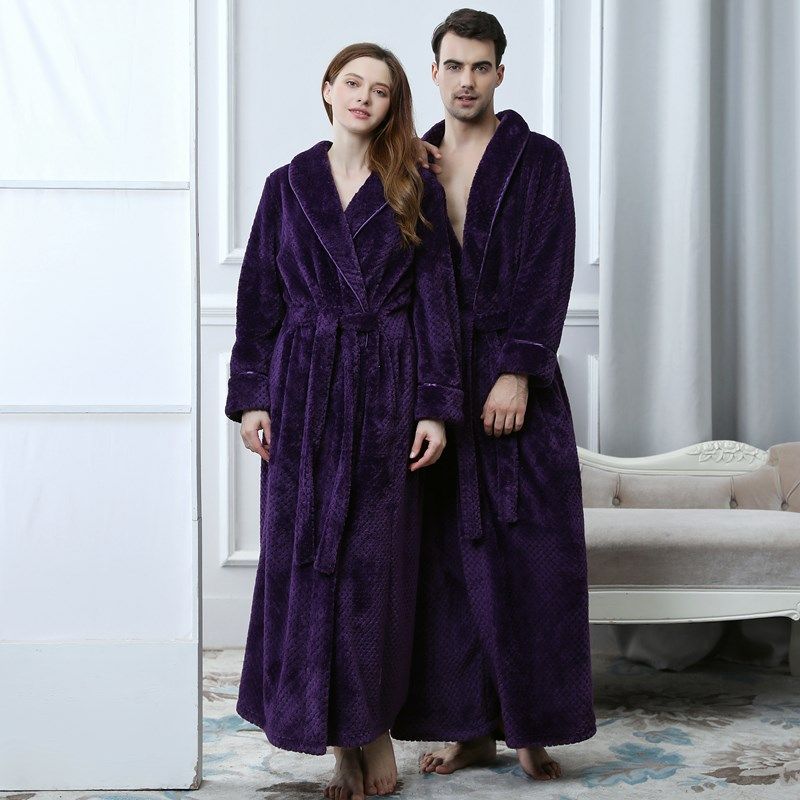 睡袍女款秋冬季加长款法兰绒加厚加绒情侣睡衣红色男士珊瑚绒浴袍