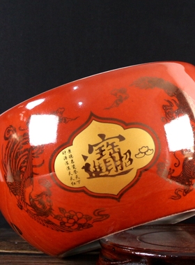 景德镇陶瓷红色聚宝盆结婚用礼物摆件招财客厅大号红盆瓷器存钱罐