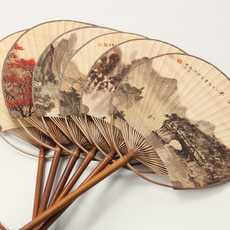 手工文艺蒲扇夏季圆扇子日式空白纸扇古典长柄流苏汉服古风竹团扇