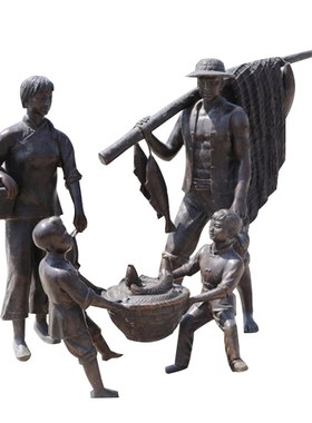 玻璃钢仿铜人物雕塑户外广场铜雕渔民主题雕像铸铜渔民文化雕塑