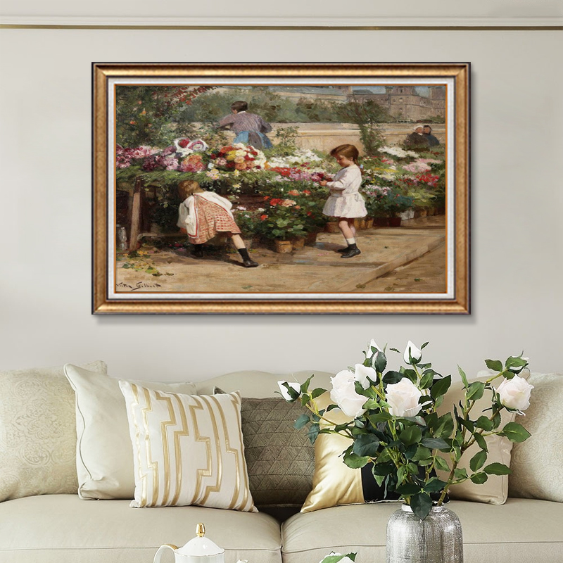 法式客厅装饰画沙发背景墙挂画横幅人物壁画美式餐厅油画2022新款