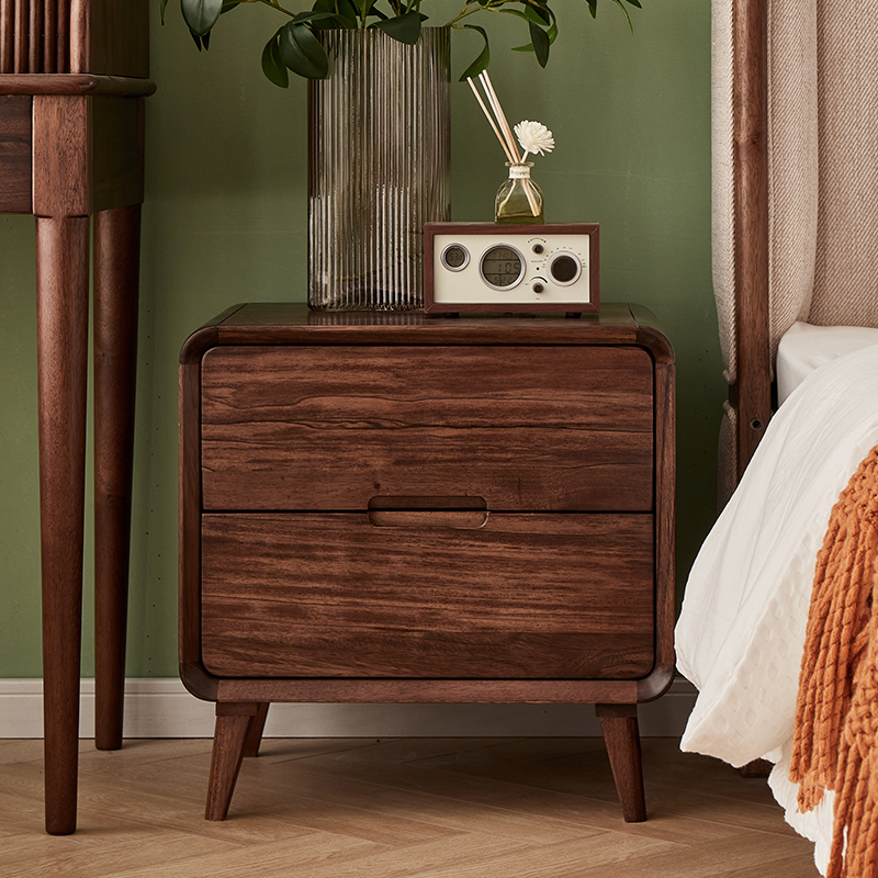 璞沁木作 黑胡桃木床头柜全实木床头柜北欧极简床边柜收纳柜整装