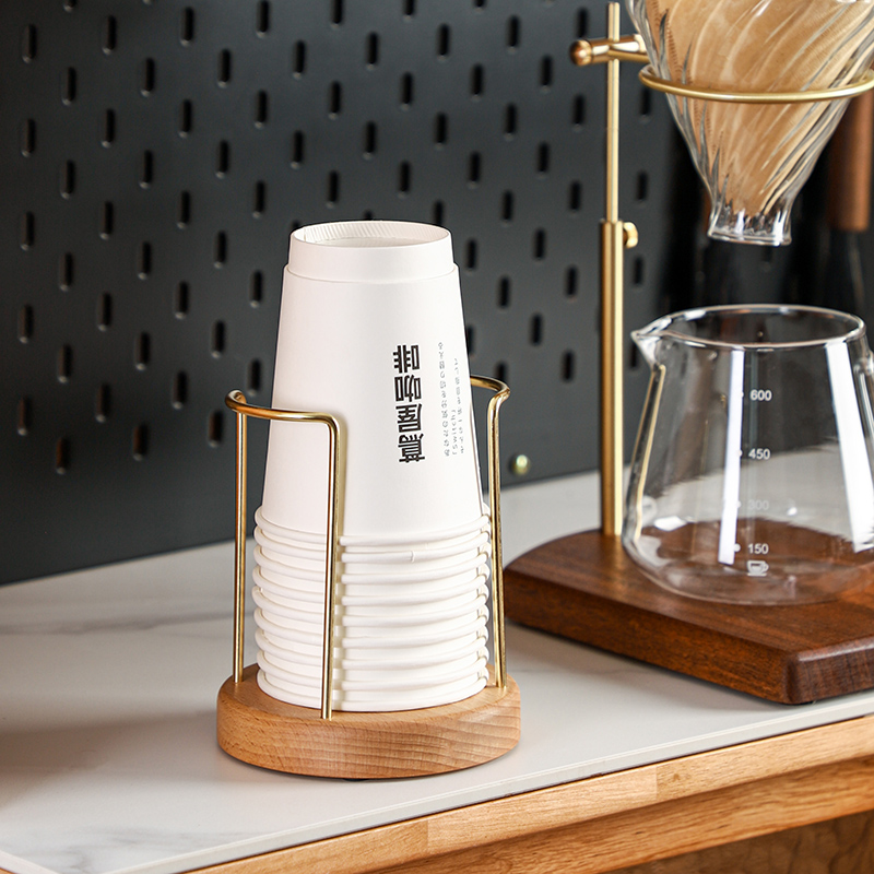 一次性杯子取杯器轻奢实木质咖啡奶茶店纸杯架杯子收纳置物架桌面