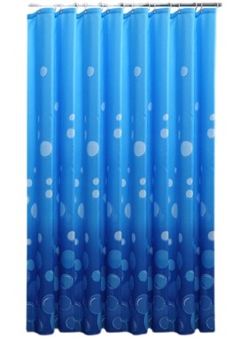 蓝色圆点涤纶窗帘背景墙布洗澡防水雨布装饰布遮挡帘子卫生间浴帘