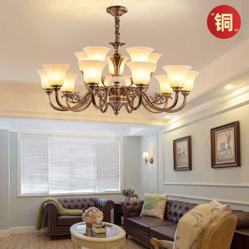 美式吊灯客厅灯全铜大气欧式餐厅主卧室灯新中式简约复古别墅灯具