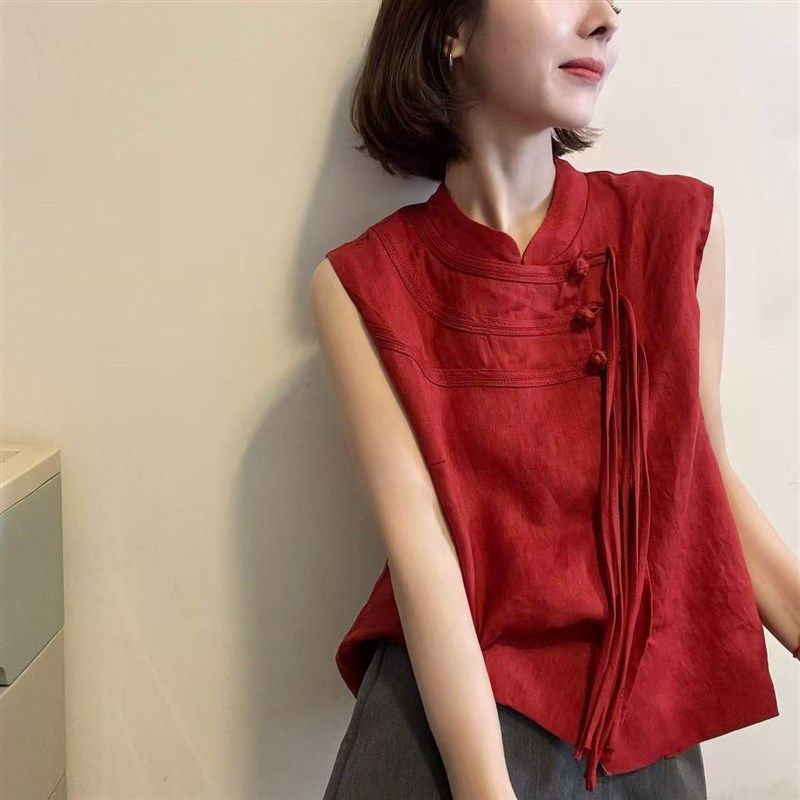 新中式斜襟盘扣背心女士夏季新款设计感独特改良旗袍漂亮无袖上衣,女装/女士精品,背心吊带,淘宝优惠券,粉丝福利购,淘宝优惠卷