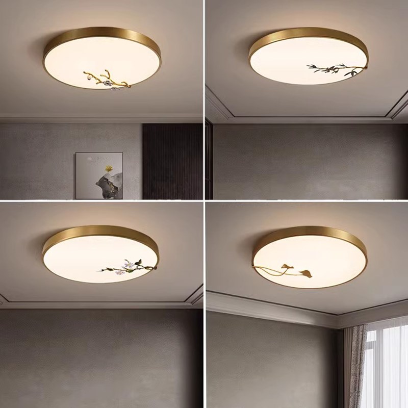 新中式吸顶灯卧室灯中国风禅意现代中式简约超薄led全铜灯具