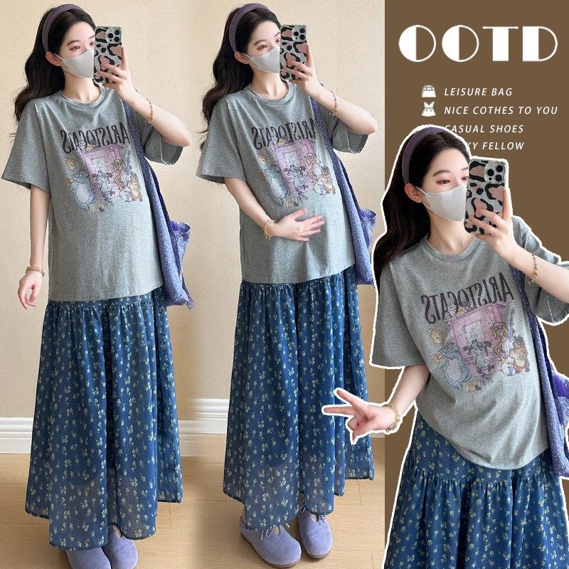 孕妇夏装网红风宽松短袖T恤+小碎花半身裙两件套套装猪鼻扣可调节,孕妇装/孕产妇用品/营养,套装,淘宝优惠券,粉丝福利购,淘宝优惠卷