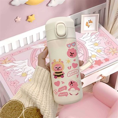 loopy海狸保温杯吸管式水杯可爱卡通露比学生大容量便携不锈钢杯
