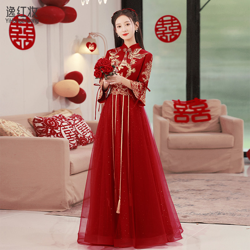 中式新娘敬酒服旗袍高级感2023新款结婚晚礼服夏季孕妇连衣裙订婚