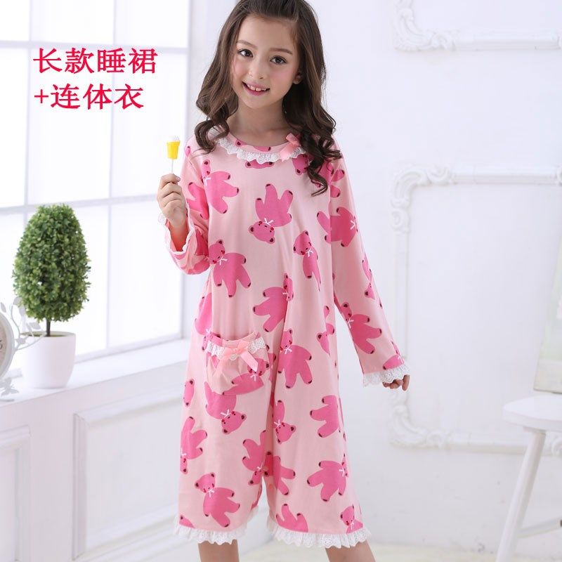 纯棉女童睡裙中长款连体睡衣两用春夏季薄款儿童宝宝春夏长袖女孩