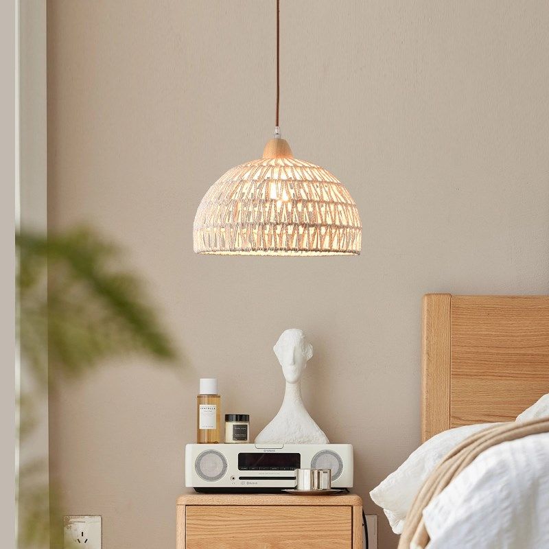 原木奶油风餐厅吊灯日式麻绳餐桌吧台灯藤艺复古民宿卧室阳台灯具,家装灯饰光源,餐厅吊灯,淘宝优惠券,粉丝福利购,淘宝优惠卷