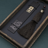 国风观海听涛手工刻字书签 精美礼品 海浪古典中国风黑檀黄铜银丝