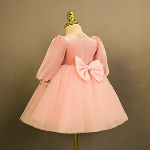 儿童一周岁宴生日礼服女宝宝抓周高定粉色洋气女童花童中式公主裙