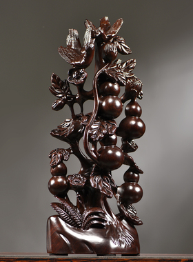 黑檀木雕五福临门摆件实木葫芦根雕家居客厅装饰开业乔迁工艺礼品