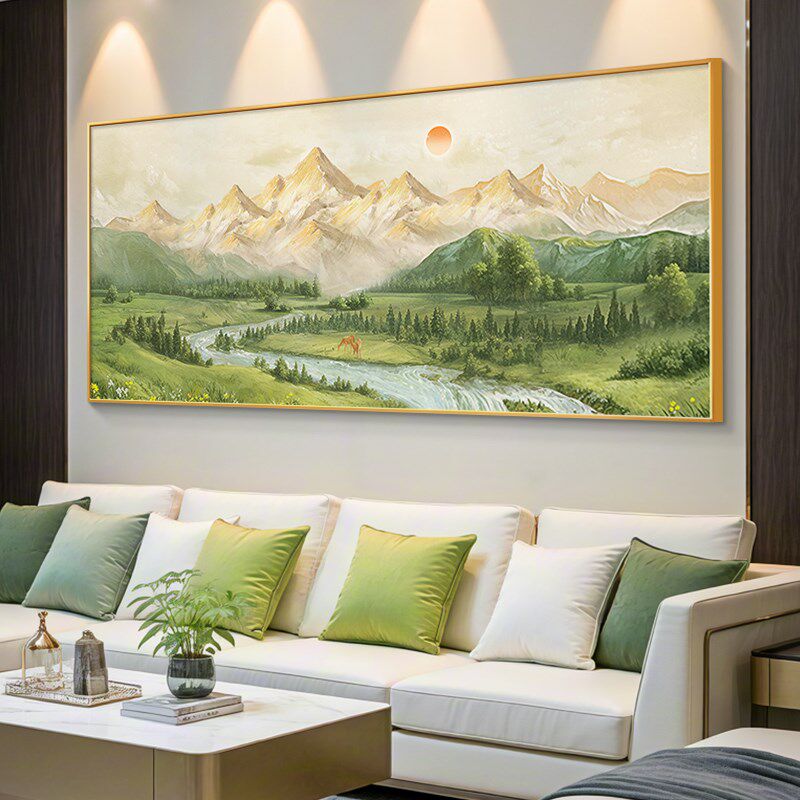 日照金山挂画客厅沙发背景墙装饰画西墙靠山图轻奢高级感2025新款