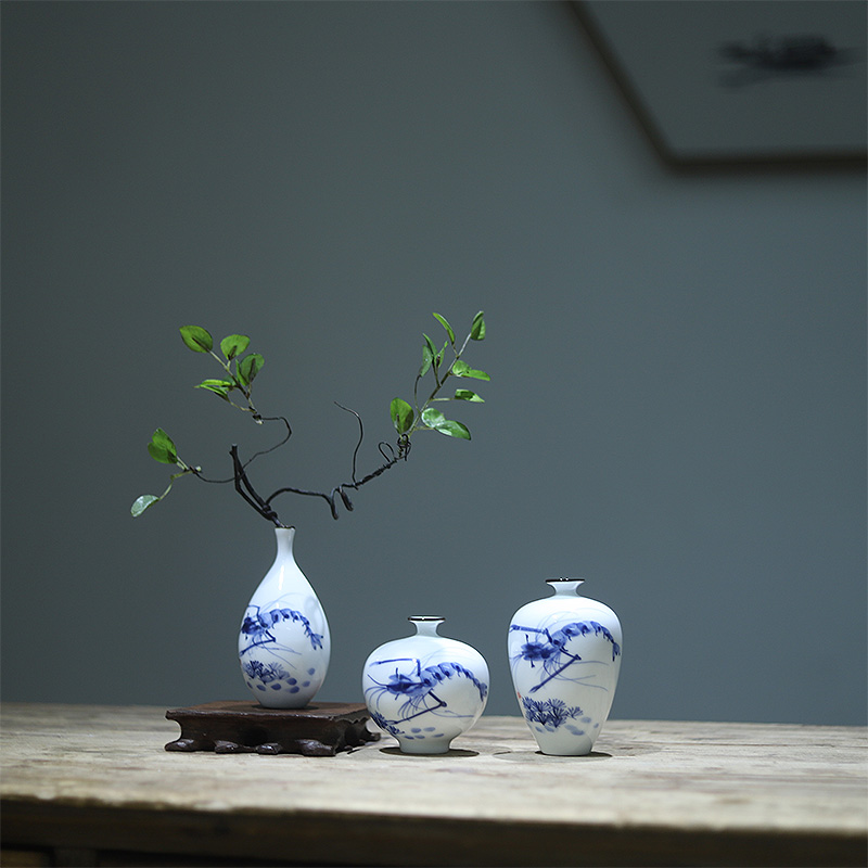 手绘陶瓷小花瓶桌面摆件新中式禅意客厅博古架茶餐桌家居软装饰品