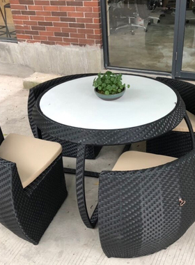 户外花园庭院休闲藤编桌椅组合室外露天阳台圆形创意收纳藤椅家俱