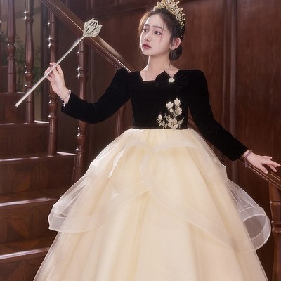 儿童礼服女童轻奢小众高端生日公主裙长袖小提琴钢琴走秀演出服秋