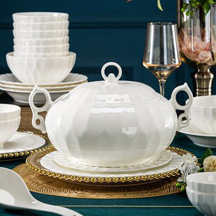 景德镇骨瓷 60头餐具瓷器套装 家用碗碟盘 釉下彩 水晶之恋北欧风