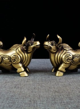 铜牛摆件纯铜牛金牛转乾坤家居摆件装饰办公室工艺品开业礼品一对