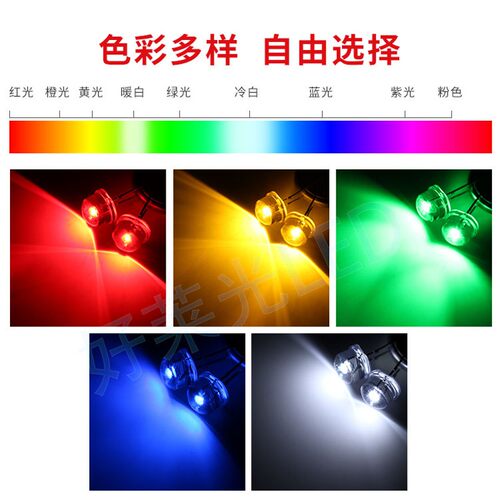 LED发光二极管F8/8mm草帽高亮短脚有边 白光红蓝绿黄 直插LED灯珠