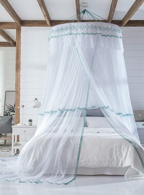 新款免安装吊顶蚊帐1.8m床家用蒙古包圆顶公主R风1.5米灰色帐纱