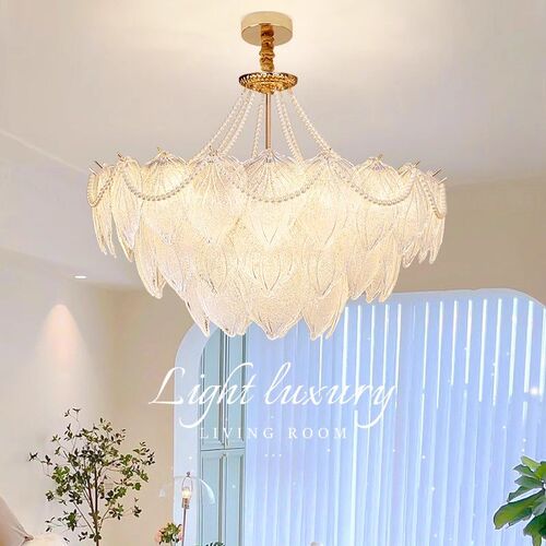 法式餐厅奶油风吊灯水晶灯现代简约大气客厅主卧室灯银杏叶灯 - 封面