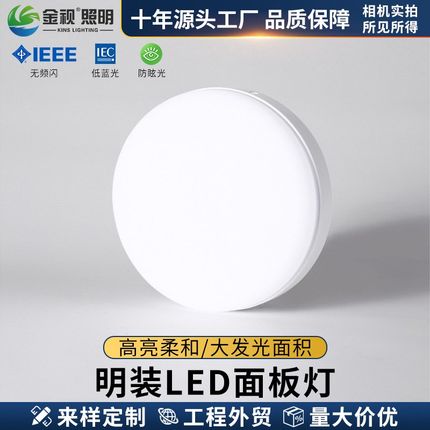 明装led筒灯无边框大发光面板灯天花灯柔光N吸顶灯圆形简约平板灯