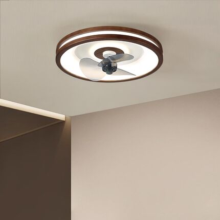 实木变频风扇灯简约现代智能吸顶灯胡桃木色L电扇灯LED卧室房间灯