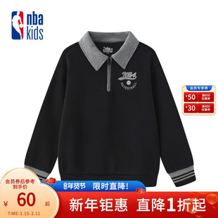 nbakids童装冬季新款男女童刺绣加绒T恤长袖翻领卫衣K244TS002P
