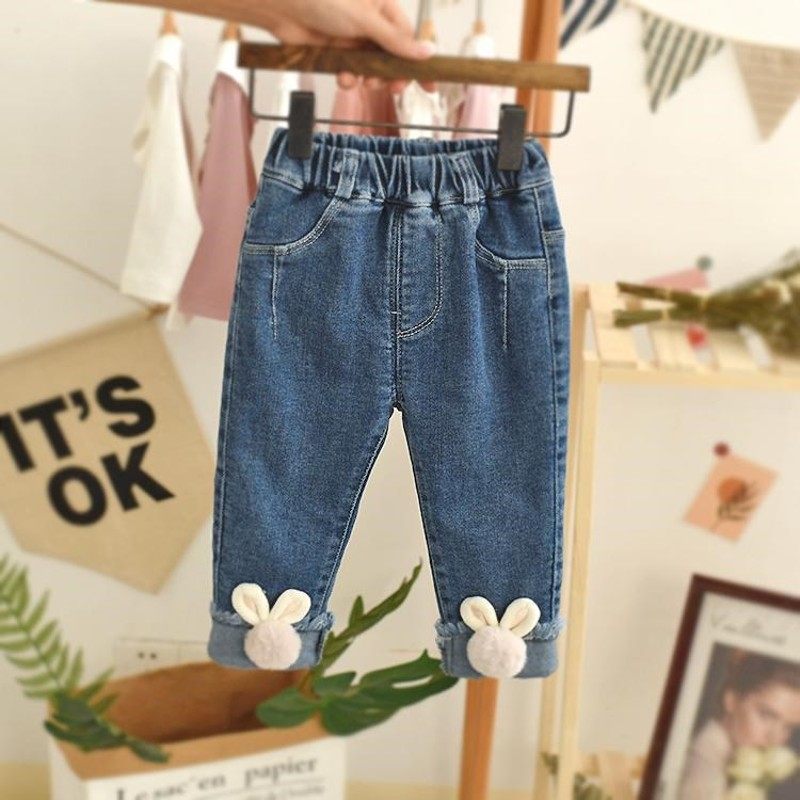 女童裤子春秋款中小童兔子直筒牛仔裤洋气女宝宝外穿加绒加厚长裤,童装/婴儿装/亲子装,裤子,淘宝优惠券,粉丝福利购,淘宝优惠卷