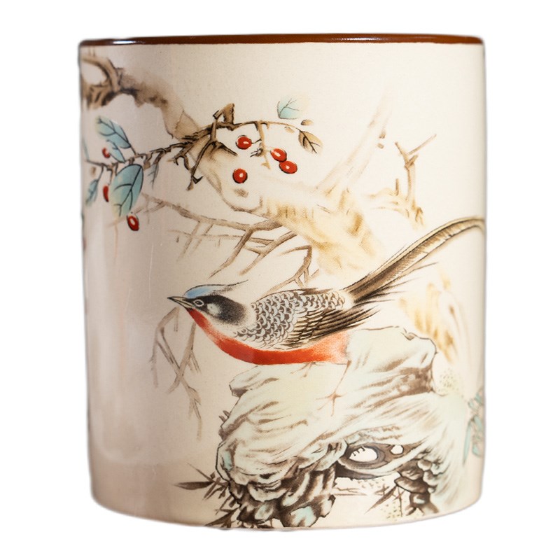 陶瓷文房毛笔筒创意文创仿古花鸟插笔筒中国风新中式艺术笔收纳筒