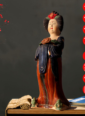 洛阳唐三彩仕女彩绘陶俑胖妞肥婆三彩艺术古玩收藏唐仕女摆件陶瓷